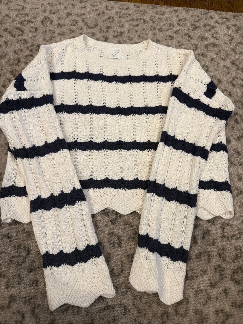abercrombie kids Ivory and Navy Striped Cable Knit Sweater